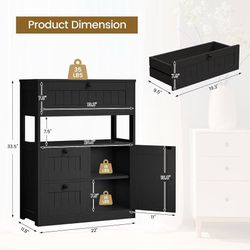 🥨Grusign Storage Cabinet, Modern Bathroom Floor Storage Cabinet Organizer with 1 Door and 3 Drawers, Freestanding Cupboard for Kitchen/Living Room Us