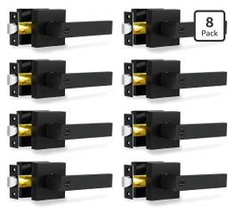 Privacy Door Levers, 8 Pack Matte Black Door Handles Heavy Duty Bed and Bath Door Locks Interior Keyless Locksets, Reversible for Left Right Handed Do