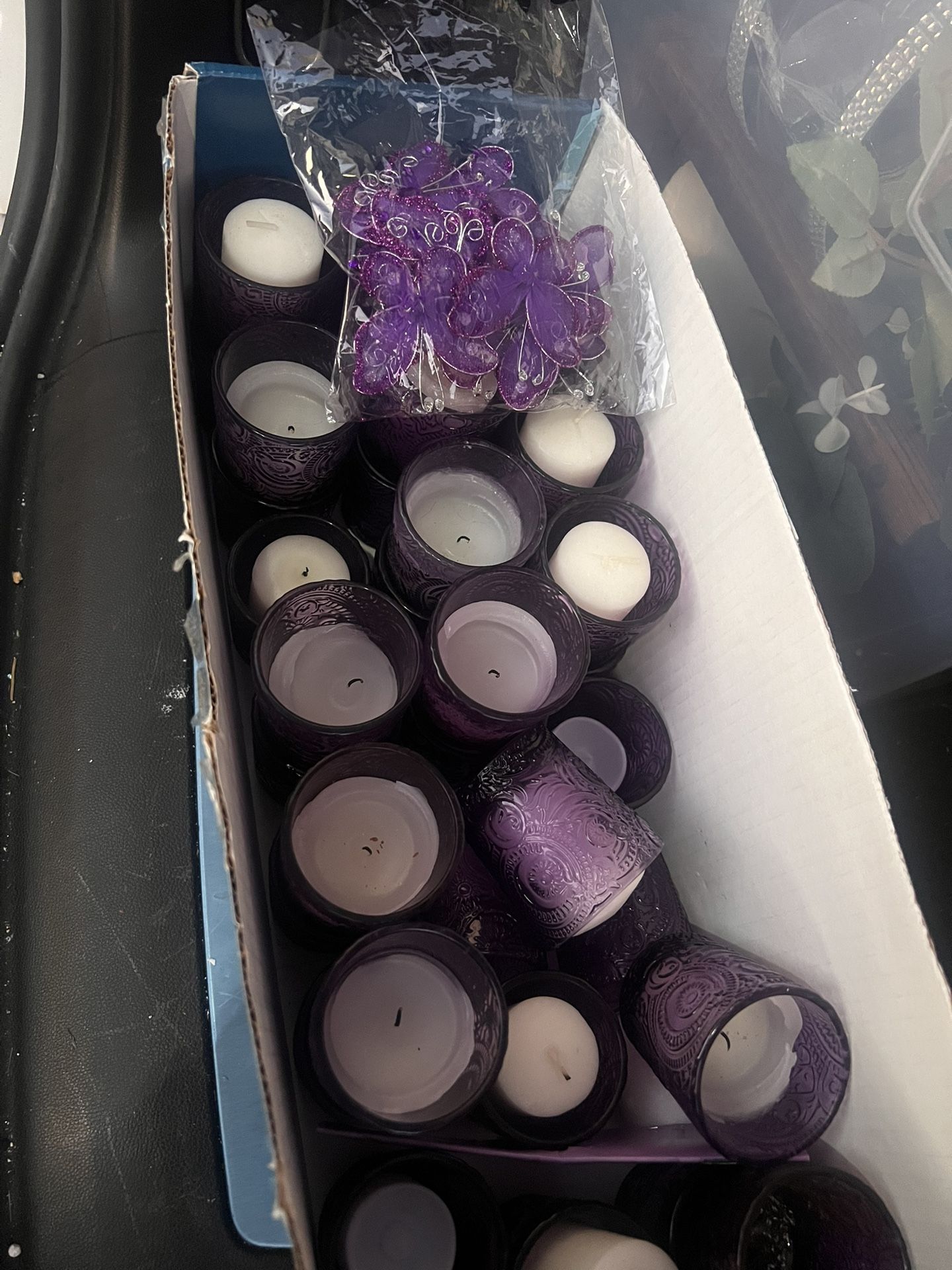 Box Of Candles & Decorative Butterflies