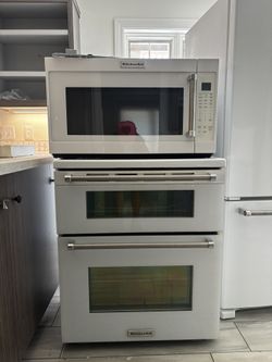 White Kitchen Aid Microwave & White Electric Stove