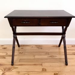 VINTAGE CAMPAIGN STYLE TRESTLE DESK SOLID WOOD. Please read description