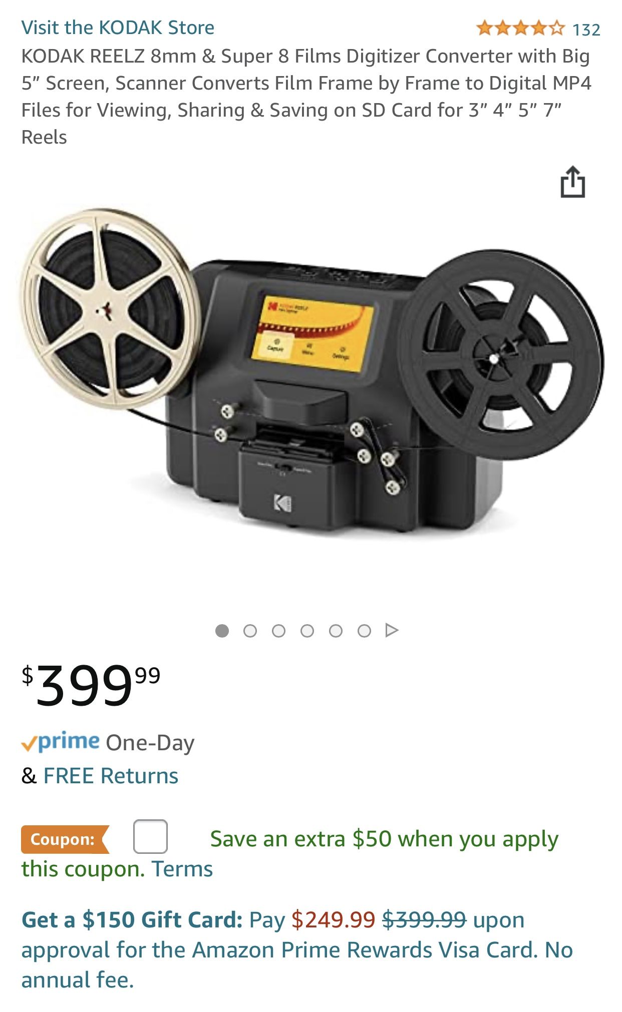 Kodak REELZ 8mm Super 8 Films Digitizer Converter With Big 5 Screen 