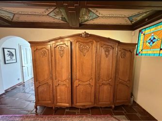 French Provincial Oak Armoire Wardrobe Cabinet