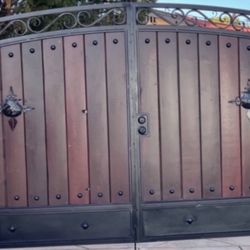 Custom Made Wood Style Driveway Iron Gates