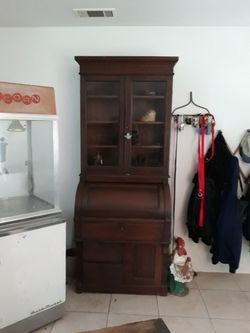 Antique Barrel Roll Top Secretary Desk 