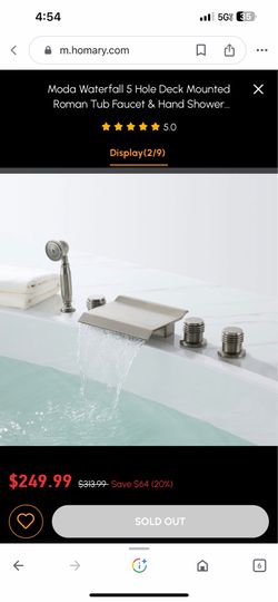 Moda Waterfall 5 Hole Deck Mounted Roman Tub Faucet & Hand Shower Brushed Nickel Sh66