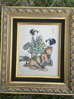 set of 2 Vintage Japanese Genuine Marvetti Cultured-Ivory Engraving Guild Art by Vickers. 