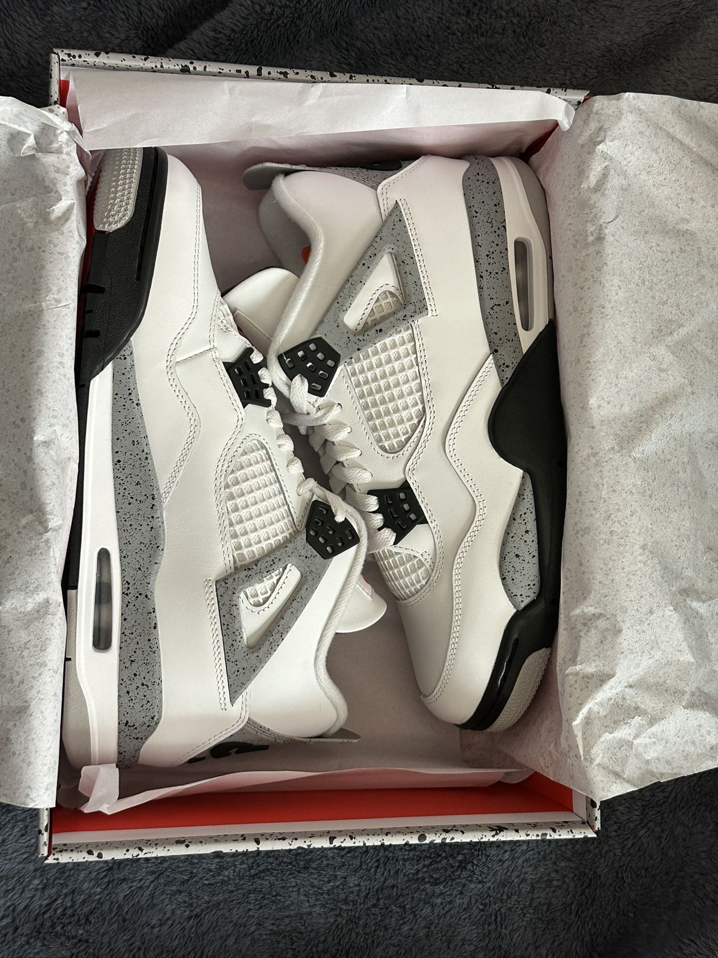 DS wJordan 4 white cement men’s size 8.5, 9, 9.5, 10, 11, 12. GS size 6.5y + 7y