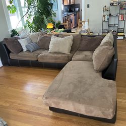 L Couch with soft suede pillows for sale