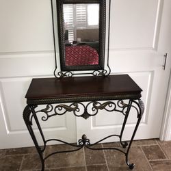 Wrought Iron Entry Table And Mirror 