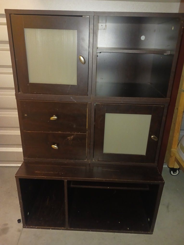 Dark Brown Wood Cabinet – Solid & Functional (Visible Wear)