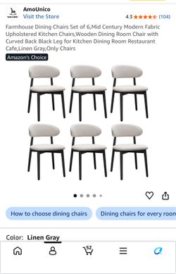 SET OF 6 Farmhouse Wooden Dining Chairs | Mid Century Modern Upholstered | NEW IN BOX