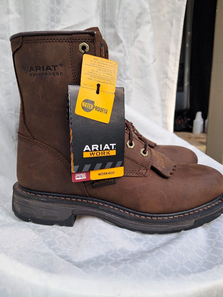 Only $120 NEW ARIAT waterproof leather Work BOOTS (Oil/ Slip Resist Soles)