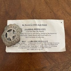 Marshal Dodge City Badge Old West Pin Costume
