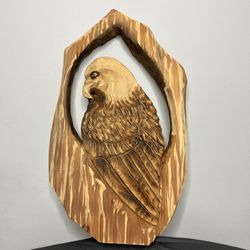 Chainsaw Art Wood Carving Handmade American Bald Eagle 23.5" Wall Decor Western