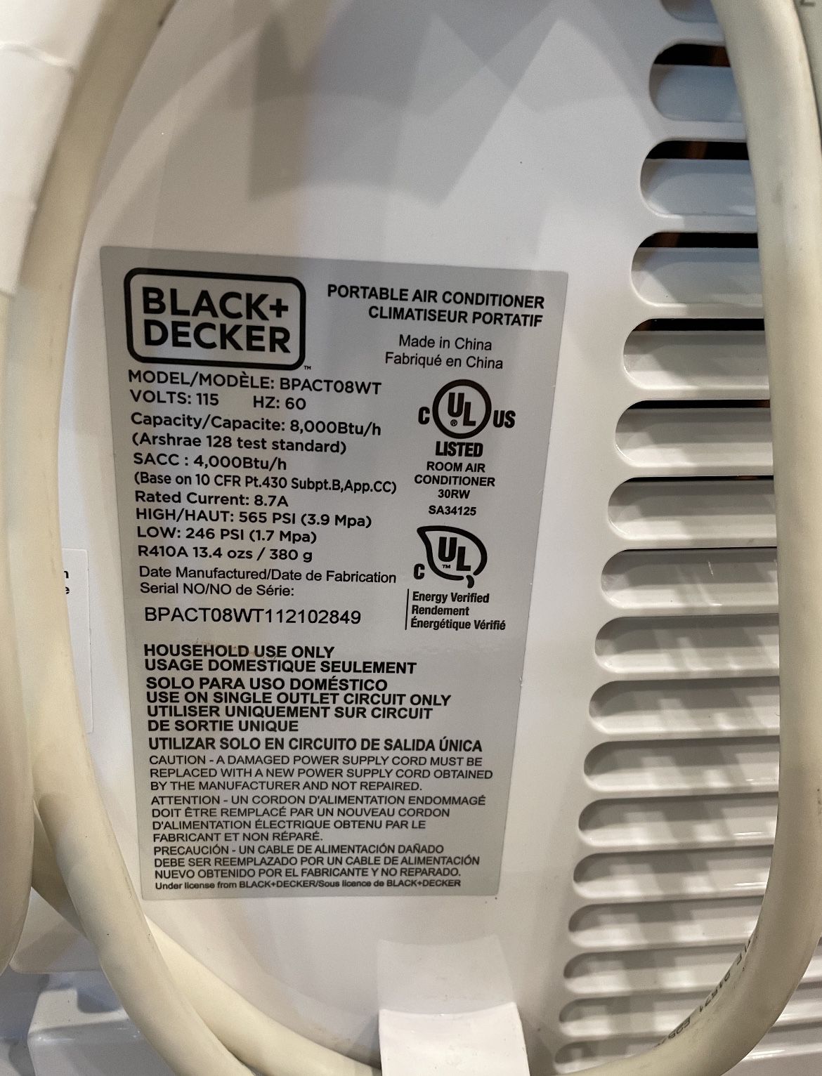 BLACK+DECKER BPACT08WT 5,000 BTU Portable Air Conditioner for sale online