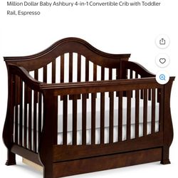 Million Dollar Baby Classic Ashbury 4-in-1 Sleigh Convertible Crib with Toddler Rail in Espresso