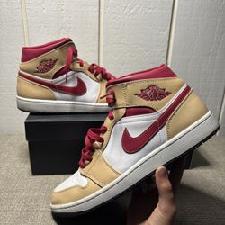 Jordan 1 Mid (light Curry Cardinal) Almost Brand New