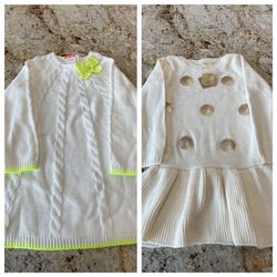 2 New Girls Gymboree/Crazy 8 Cream Sweater Dresses-Size 5T/5-6-$25ea