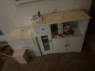 Two White Wood Storage Cabinet with Drawer