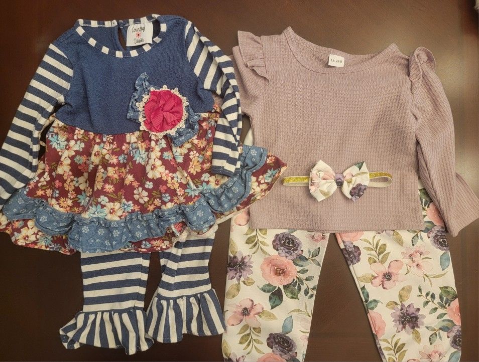 Long Sleeve Toddler Girl Outfits - Size 18 months - Lot of 2 - Various Brands
