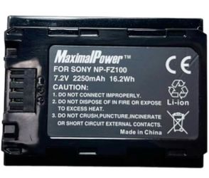 MaximalPower Replacement Battery for Sony NPFZ100 Z-Series - Rechargeable Battery Pack for Alpha A7 III, A7R III, A9 Digital Cameras, Black (1)