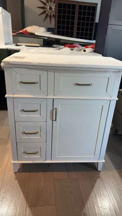 #A21 .30 Inch Bathroom Vanity with Sink, 3 Soft-Close Drawers, Adjustable Storage, Gold Hardware