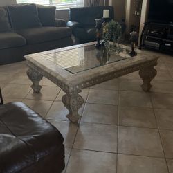 Large Marble And Glass Coffee Table 