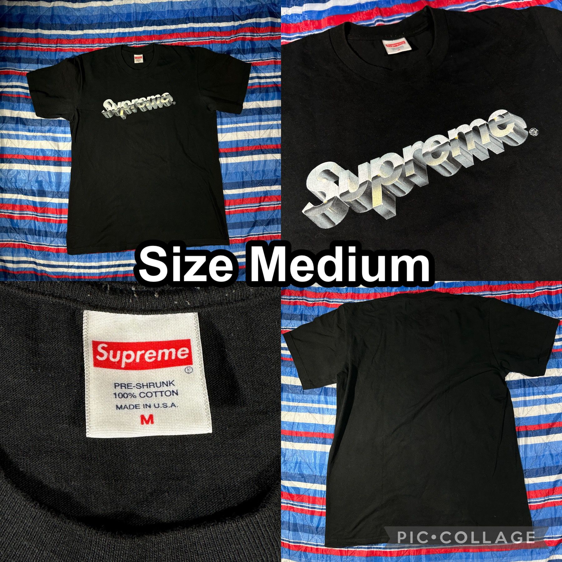 Supreme Chrome Logo 3D Tee T-Shirt Black SS20 Mens Size Medium USA Made