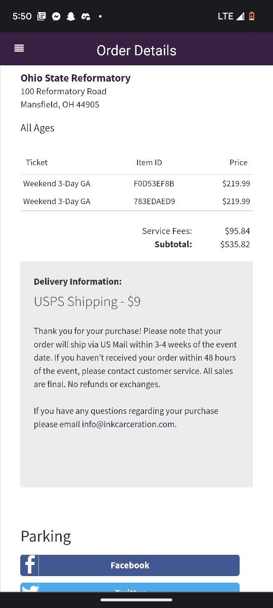 Inkcarceration 3 Day Ga Ticket