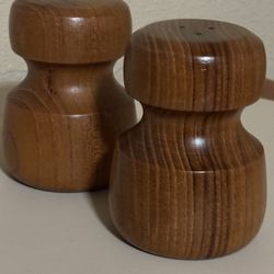 Vintage Solid Teak Salt And Pepper Shakers