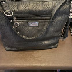 BELLA RUSSO: Black Quilted Purse Faux Leather Handbag Shoulder Bag Tote Tassels