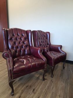Burgundy leather wingback chair
