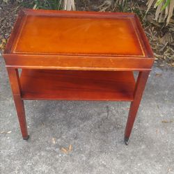 Retro Middle Century Leather Top Table On The Wheels 