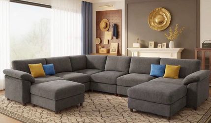 Oversized Modular Cloud Couch with Removable Washable Cover, U-Shaped Sectional for Large Living Room, Plush Chenille & Deep Seat