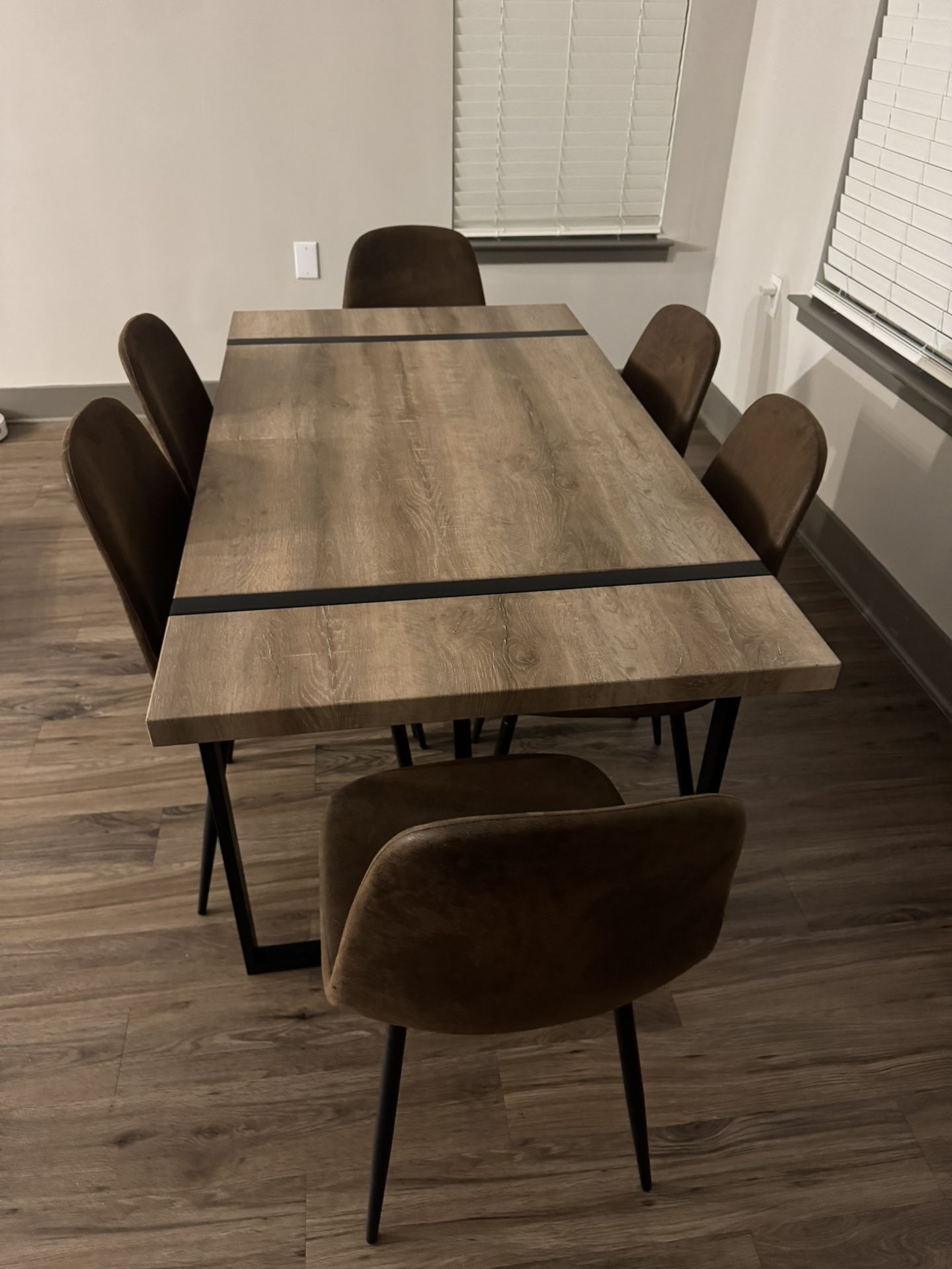 Modern Dining Table Set – 6 Chairs, Wood & Metal Frame