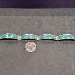 Sterling silver and crushed turquoise vintage Taxco Mexico bracelet 7.25 inches