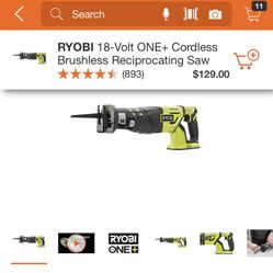 RYOBI ONE 18 V SAW ZALL CORDLESS BRUSHLESS RECIPROCATING BRAND NEW