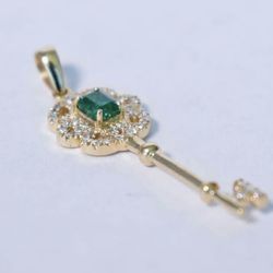 Key to Prosperity Pendant - 18K Gold with Emerald & Diamonds - GIA Certified