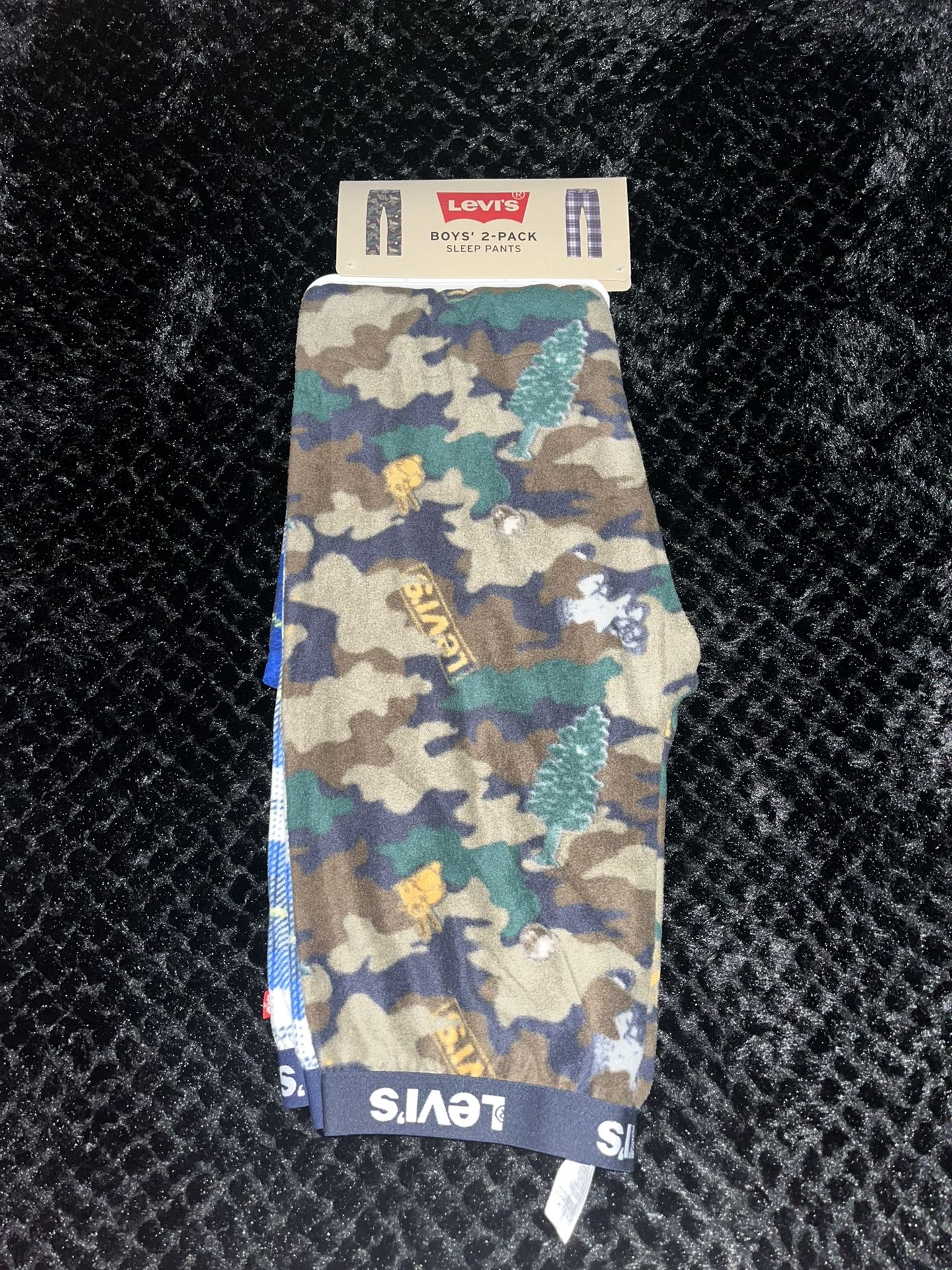 Levi’s Boys 2-Pack Sleep Pants – Size 14 – Camo & Plaid – Flame Resistant – NWT