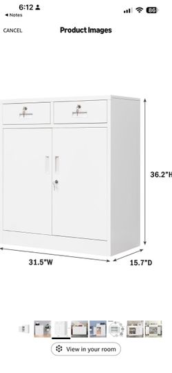 White Locking Metal Storage Cabinet with Drawers