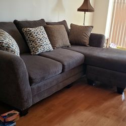 Gorgeous 8' Taupe Fabric Sofa With Chaise.