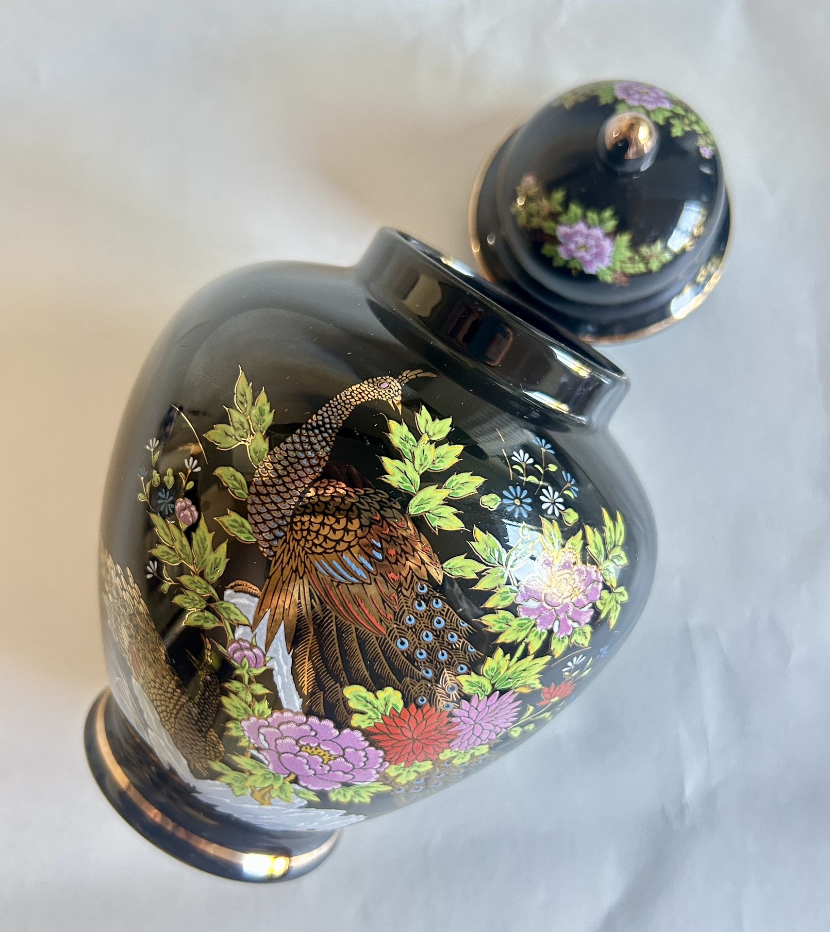 Vintage Japanese Interpur Black Ginger Jar With Lid
