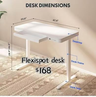 ✌️ FLEXISPOT Comhar Electric Standing Desk with Drawer Desktop & Adjustable Frame Quick Install w/USB Charge Ports, White frame &Top