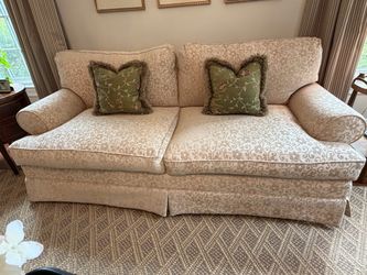 Cream Floral Upholstered Two-Cushion Sofa