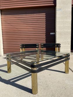 Vintage Modern Brass & Glass Side End Table w/ Glass Top Style Pace or Springer