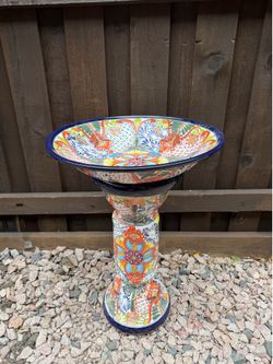 Mexican Talavera Birdbath Décor, Pottery, Clay Pot, Planter.
