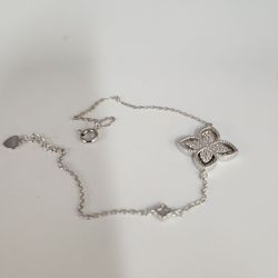 925 Sterling Silver Cubic Zirconia Flower Bracelet 7.5"
