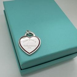 Tiffany Co Sterling Silver Red Enamel Please Return To Heart Pendant Charm
