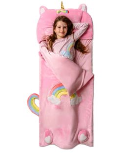 Kids Sleeping Bag for Boys & Girls - Glow in The Dark for Ages 3+, Large With Pillow Pocket, Extra Soft Blanket (66" x 33")